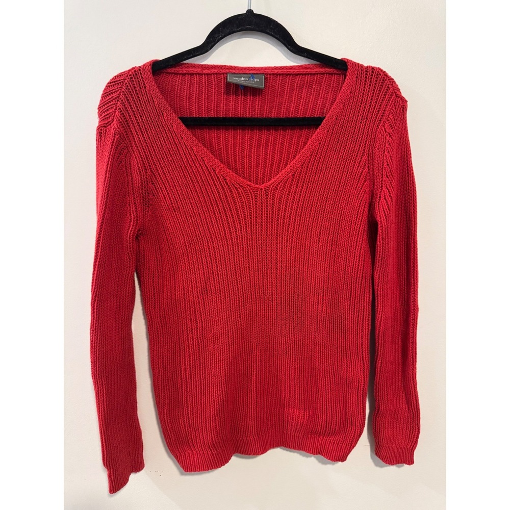 Wooden Ships Red V‎ Neck Knit Sweater Long Sleeve Casual Cozy Women's Size XS